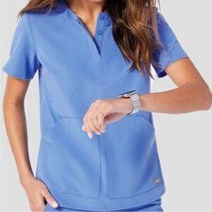 FIGS Technical Collection Ceil Blue Kasane Popover Scrub Top Size XS